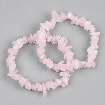 Unisex Chip Natural Rose Quartz Beaded Stretch Bracelets, Inner Diameter: 1-3/4~2 inch(4.5~5cm)