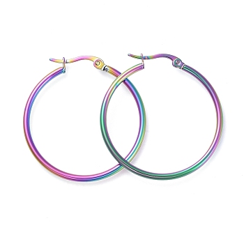304 Stainless Steel Big Hoop Earrings, Hypoallergenic Earrings, Ring Shape, Rainbow Color, 35~36x2mm, 12 Gauge, Pin: 0.7x1mm