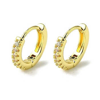 Brass Micro Pave Cubic Zirconia Hoop Earrings for Women, Long-Lasting Plated, Golden, 13x15x2.5mm