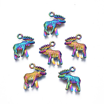 Rainbow Color Alloy Pendants, Cadmium Free & Lead Free, Deer, 17.5x15x3mm, Hole: 1.6mm