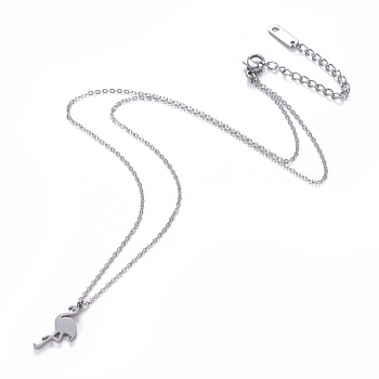 304 Stainless Steel Pendant Necklaces, with Cable Chains, Flamingo Shape, Stainless Steel Color, 15.9 inch(40.3cm)