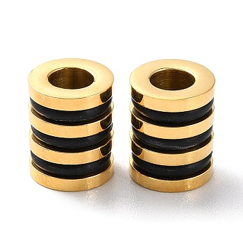 Ion Plating(IP) 303 Stainless Steel European Beads, Large Hole Beads, with Rubber Ring, Grooved Column, Golden, 10x8mm, Hole: 4mm