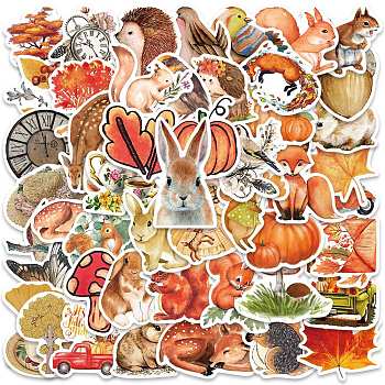 Autumn PVC Self-adhesive Cartoon Stickers, Waterproof Forest Animal Decals for Suitcase, Skateboard, Refrigerator, Helmet, Mobile Phone Shell, Season Theme Pattern, 40~80mm, 50pcs/bag