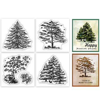 4Pcs 4 Styles PVC Stamp, for DIY Scrapbooking, Pine Tree, 55x55mm, 1pc/style