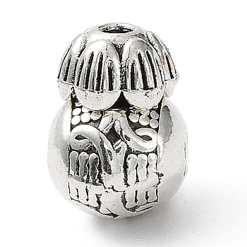 Tibetan Style Alloy 3 Hole Guru Beads, T-Drilled Beads, Gourd, Antique Silver, 10.5x7.5x8mm, Hole: 1.6mm and 1.2mm and 2mm