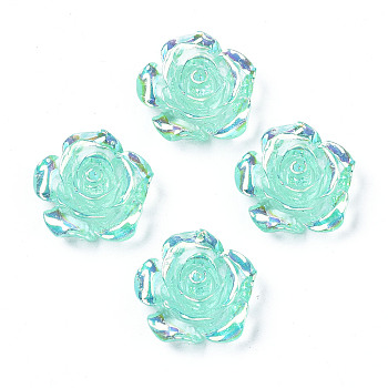 Transparent Resin Cabochons, AB Color Plated, Rose Flower, Aquamarine, 15x14x6mm