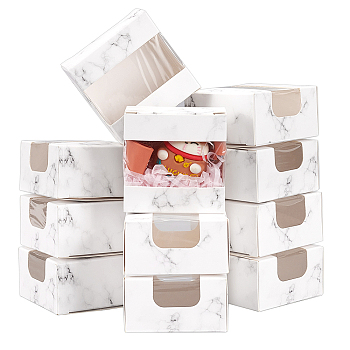 Cardboard Paper Gift Storage Boxes, with Plastic Visible Clear Window, WhiteSmoke, Square, Marble Pattern, 6.65x6.7x3.6cm
