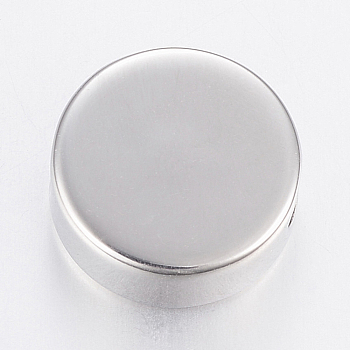 304 Stainless Steel European Beads, Large Hole Beads, Flat Round, Stainless Steel Color, 15x7mm, Hole: 4mm
