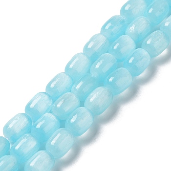 Natural Selenite Beads Strands, Dyed, Drum, Sky Blue, 12x8mm, Hole: 1mm, about 32pcs/strand, 15.51~15.55 inch(39.4~39.5cm)