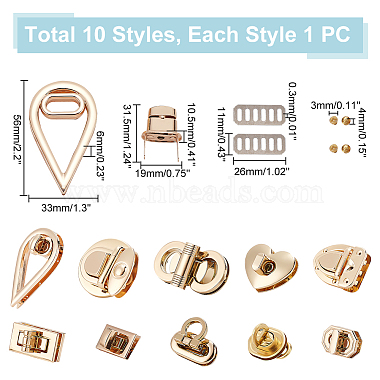 WADORN 10 Sets 10 Style Iron Bag Turn Lock Clasp Kit(DIY-WR0003-22)-2