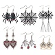 6 Pairs 6 Styles Halloween Spider Web & Heart with Evil Eye Alloy Enamel Dangle Earrings for Women(EJEW-SC0001-37)-1