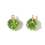 304 Stainless Steel Cat Eye Cube Charms, Ion Plating(IP), Mirror Polished Finish, Real 18K Gold Plated, Green, 14x10mm(STAS-OY008-93G)