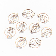 304 Stainless Steel Links Connectors, Laser Cut, Flat Round with Hollow Bear, Rose Gold, 15x18x1mm, Hole: 0.8mm(STAS-S116-105RG)