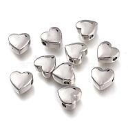 Brass Beads, Long-Lasting Plated, Heart, Platinum, 10x10x5mm, Hole: 2.6mm(KK-P189-05A-P)