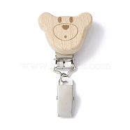 Iron ID Card Clips with Wood Animal, Badge Holder Clip, Bear, 71mm(JEWB-BR00127-05)