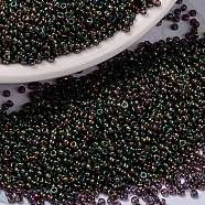 MIYUKI Round Rocailles Beads, Japanese Seed Beads, 15/0, (RR2446) Forest Green Rainbow Gold Luster, 1.5mm, Hole: 0.7mm, about 27777pcs/50g(SEED-X0056-RR2446)