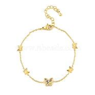 Ion Plating(IP) 304 Stainless Steel Anklets, with Rinestone, Butterfly, Golden, 6-3/4 inch(17cm)(BJEW-H606-06G)