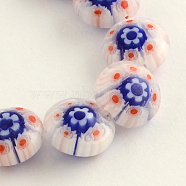 Handmade Millefiori Glass Beads Strands, Flat Round, Medium Blue, 8x3mm, Hole: 1mm, about 50pcs/strand, 14.1 inch(X-LK-R004-03F)