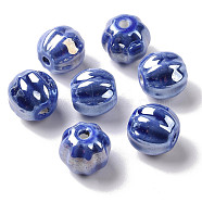 Handmade Pearlized Porcelain Beads, Pearlized, Pumpkin, Medium Blue, 13x12mm, Hole: 2mm(X1-PORC-G010-01A)