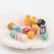 Handmade Millefiori Glass Cube Beads, Mixed Color, 8x8x8mm, Hole: 1mm(X-LK-P016-M)