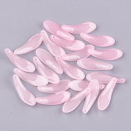 Spray Painted Glass Pendants, Leaf, Pink, 26x8.5x3.5mm, Hole: 0.5mm(GGLA-S043-02B)