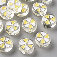 Transparent Enamel Acrylic Beads, Flat Round with Triangle, Champagne Yellow, 20x9mm, Hole: 3.5mm(TACR-S155-005D)