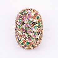 Brass Micro Pave Cubic Zirconia Beads, Long-Lasting Plated, Flat Oval, Golden, 19x13x8mm, Hole: 2mm(KK-F748-33G)