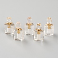 Natural Quartz Crystal Pendants, Rock Crystal Pendants, Openable Perfume Bottle, with Golden Tone Brass Findings, 33~35x17~19x11~13mm, Hole: 2mm, capacity: 1ml(0.03 fl. oz)(G-H252-E07)