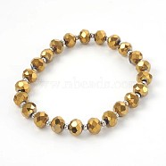 Electroplate Glass Stretch Bracelets, with Brass Spacer Beads, Round, Golden Plated, 2-1/8 inch(5.3cm)(BJEW-JB04017-02)