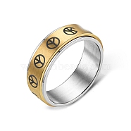 Peace Sign Titanium Steel Rotating Finger Ring, Fidget Spinner Ring for Calming Worry Meditation, Golden, US Size 9(18.9mm)(PW-WG33148-18)