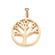 Ion Plating(IP) 304 Stainless Steel Pendants, Flat Round with Tree of Life, Golden, 27.5x25x2mm, Hole: 7x3mm(STAS-K162-100G)