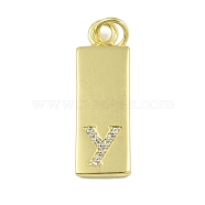 Brass Micro Pave Clear Cubic Zirconia Pendants, Real 18K Gold Plated, Rectangle, Letter Y, 23.5x7.5x2mm, Hole: 3mm(KK-P266-06G-Y)