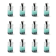 Glass Bottle Pendants, with Resin Inside, Imitation Bubble Tea/Boba Milk Tea, Pale Turquoise, 27x12x10mm, Hole: 1.8mm(CRES-N017-03D)