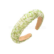 Resin Chip Bead & Pearl Sponge Hair Bands, Wide Hair Accessories for Women Girls, Light Green, 140x120mm(PW-WG46567-04)