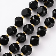 Natural Black Onyx Beads Strands, with Seed Beads, Six Sided Celestial Dice, Faceted, 8~8.5x8~8.5mm, Hole: 1mm, about 39pcs/strand, 15.75 inch(40cm)(G-A030-B22-8mm)