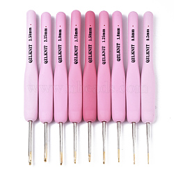 Iron Diverse Size Crochet Hooks Set, with TPR Handle, for Braiding Crochet Sewing Tools, Platinum, Pearl Pink, 133x11.5x7.5mm, pin: 0.5mm/0.8mm/1mm/1.25mm/1.5mm/1.75mm/2mm/2.25mm/2.5mm, 9pcs/set.(TOOL-S015-005)