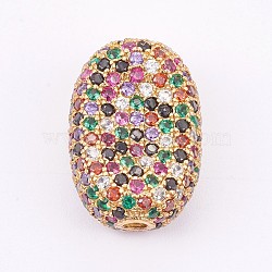 Brass Micro Pave Cubic Zirconia Beads, Long-Lasting Plated, Flat Oval, Golden, 19x13x8mm, Hole: 2mm(KK-F748-33G)