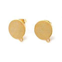 201 Stainless Steel Stud Earring Findings, with 304 Stainless Steel Pin & Horizontal Loop & Friction Ear Nuts, Flat Round, Real 24K Gold Plated, 14.5x12mm, Hole: 1.4mm, Pin: 0.7mm(X-STAS-D244-28G-B)