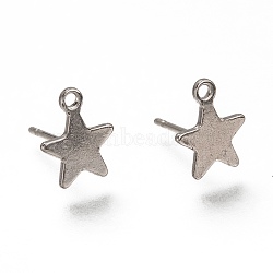304 Stainless Steel Stud Earring Findings, with Loop, Star, Stainless Steel Color, 10x8.5x1mm, Hole: 1mm, Pin: 0.8mm(STAS-H130-19P)