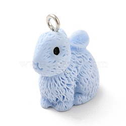 Opaque Resin Pendants, 3D, Rabbit Charm, with Platinum Tone Iron Loops, Light Sky Blue, 21x12.5x22mm, Hole: 2mm(RESI-H143-01A)