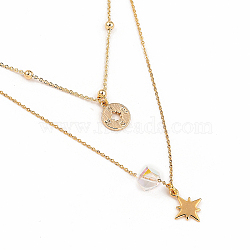 Brass Double Layer Necklaces, with Cable Chains and K9 Glass Rhinestone Beads, Star & Compass, Golden, 14.96 inch(38cm)(NJEW-JN02941-01)