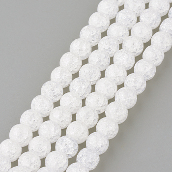 Synthetic Crackle Quartz Beads Strands, Round, Dyed, Snow, 8mm, Hole: 1mm, about 50pcs/strand, 15.7 inch