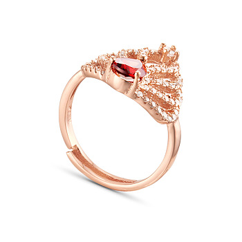 SHEGRACE Trendy Natural Red Tourmaline 925 Sterling Silver Finger Ring, Micro Pave Cubic Zirconia Crown, Rose Gold, 18mm