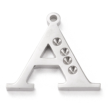 304 Stainless Steel Letter Pendant Rhinestone Settings, Stainless Steel Color, Letter.A, A: 15x16.5x1.5mm, Hole: 1.2mm, Fit for 1.6mm rhinestone