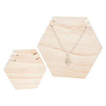 2Pcs 2 Styles Wooden Necklace Displays Stands, Fit for 2Pcs Necklace Showing Holder, Hexagon, Navajo White, 1.98x12.4~21x10.5~19.4cm, 1pc/style