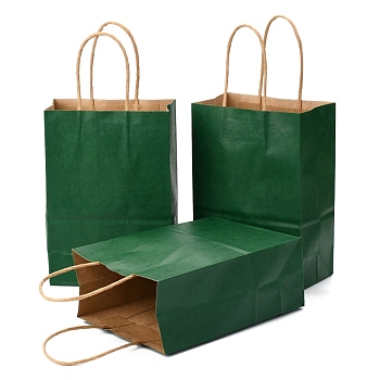 Kraft Paper Bags, Gift Bags, Shopping Bags, with Handles, Dark Green, 15x8x21cm