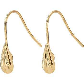 Brass Earring Hooks, Dangle Earring Findings, Ear Wire, Real 18K Gold Plated, 19x10x2mm, Hole: 2mm