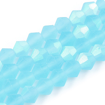 Imitate Austrian Crystal Bicone Frosted Glass Beads Strands, Grade AA, Faceted, Sky Blue, 4x4mm, Hole: 1mm, about 87~89pcs/strand, 13.19~13.39 inch(33.5~34cm)