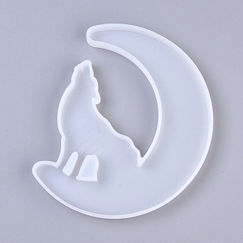 Moon with Wolf Shape DIY Silicone Molds, Resin Casting Molds, for UV Resin, Epoxy Resin Jewelry Making, White, 127x101x10mm, Inner Diameter: 120x97mm