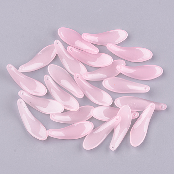 Spray Painted Glass Pendants, Leaf, Pink, 26x8.5x3.5mm, Hole: 0.5mm